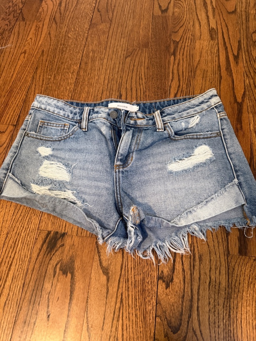 Worn-In Light Blue Ripped Denim Jean Shorts